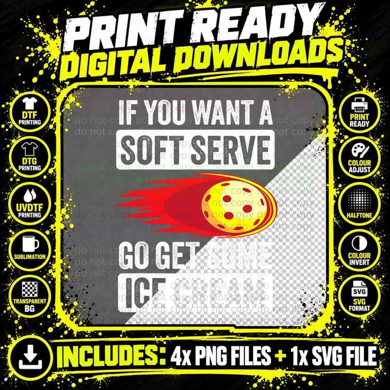 Pickleball Soft Serve Ice Cream Funny Pickleball T-Shirt Png SVG Digital Bundle