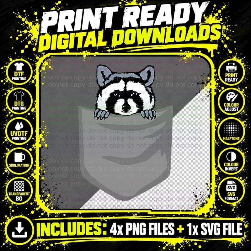 Pocket Raccoon for a Funny Raccoon in Your Pocket Fan Png SVG Digital Bundle