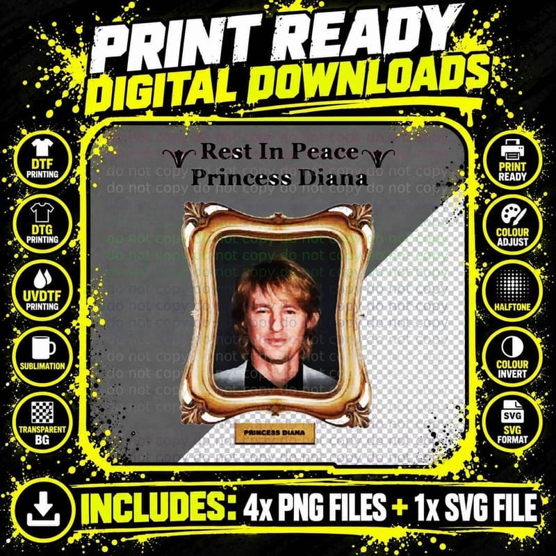 RIP Princess Diana Owen Wilson Funny T-Shirt Png SVG Digital Bundle