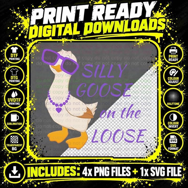 Silly Goose on the Loose Funny Boys Girls Kids Tee Gift Png SVG Digital Bundle