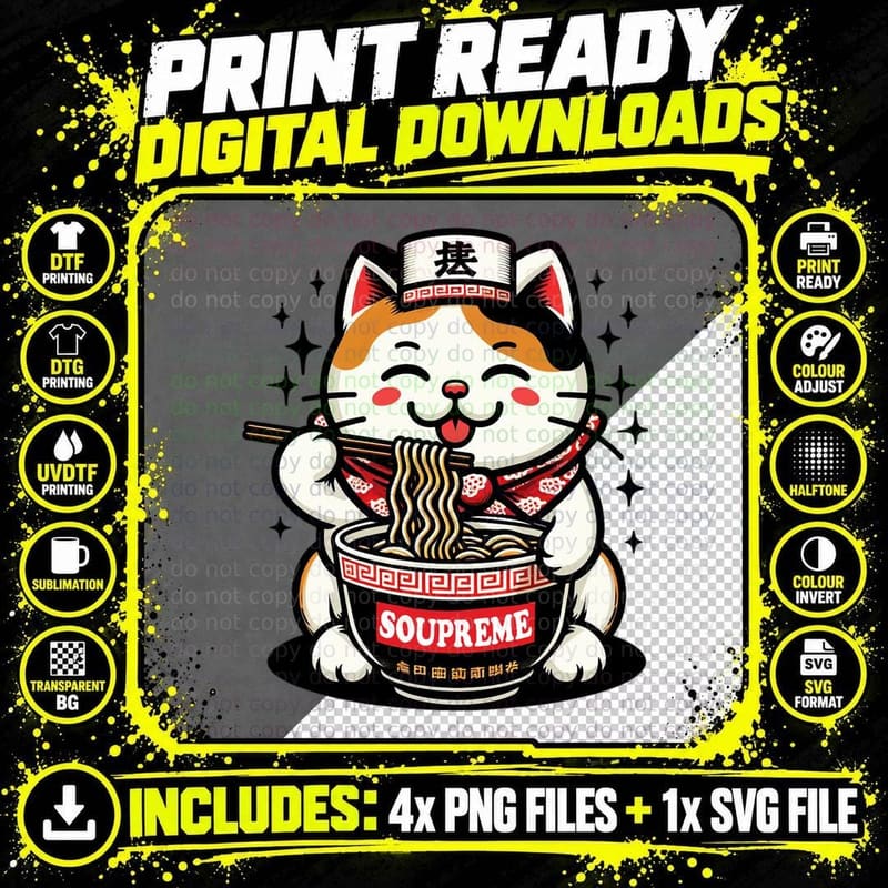 Soupreme Maneki Neko Warrior Eating Soup Funny 1 T-Shirt Png SVG Digital Bundle