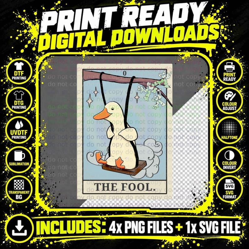 Tarot Card the Fool Major Arcana - Funny Duck Drawing Png SVG Digital Bundle