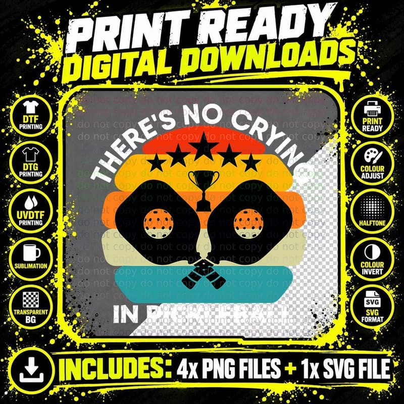 There's No Crying in Pickleball Sports Love Funny Retro Png SVG Digital Bundle