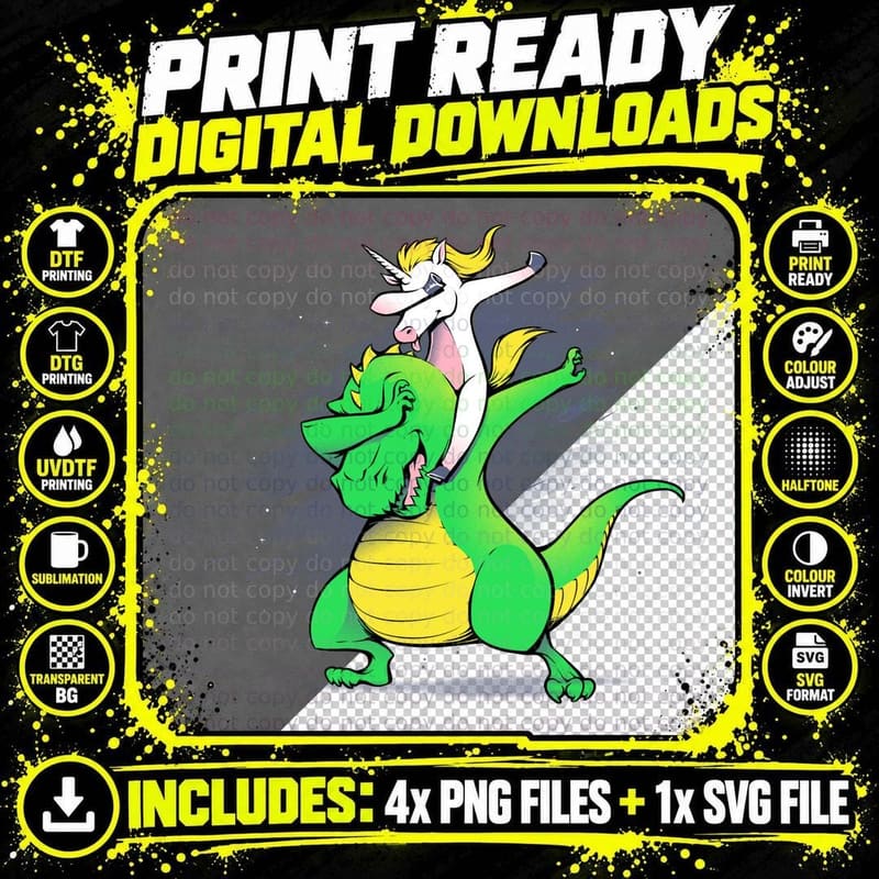 Unicorn T-Rex Dabbing T-Shirt Png SVG Digital Bundle