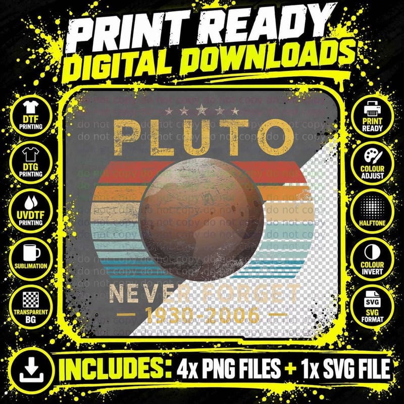 Vintage Never Forget Pluto Funny Space Science Lover Png SVG Digital Bundle
