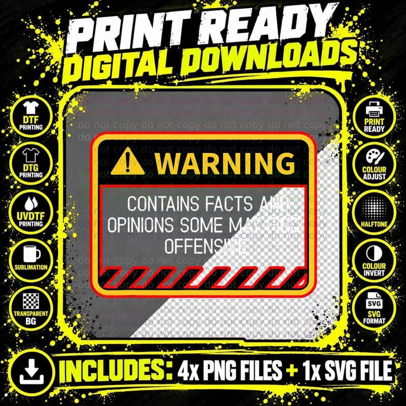 Warning Contains Facts May Find Offensive Humor T-Shirt Png SVG Digital Bundle