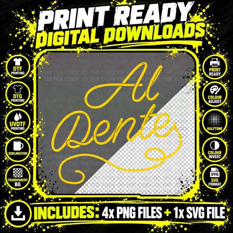 Al Dente Funny Noodle Pasta Spaghetti Foodlie Italy Png SVG Digital Bundle