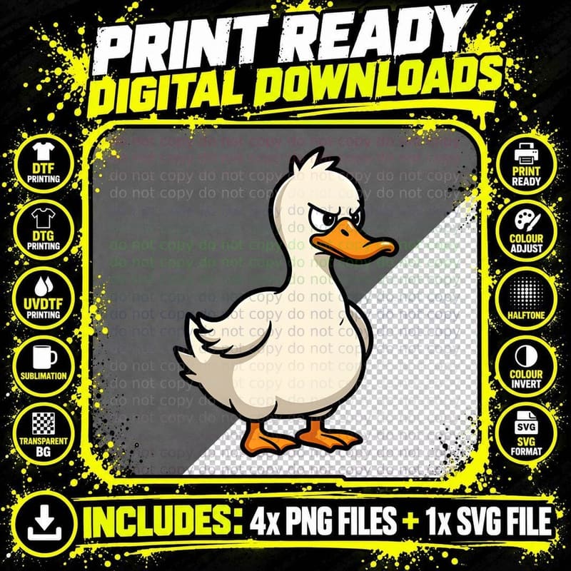 Angry Duck Cartoon Funny Animal Lover I'm Not a Duck Png SVG Digital Bundle