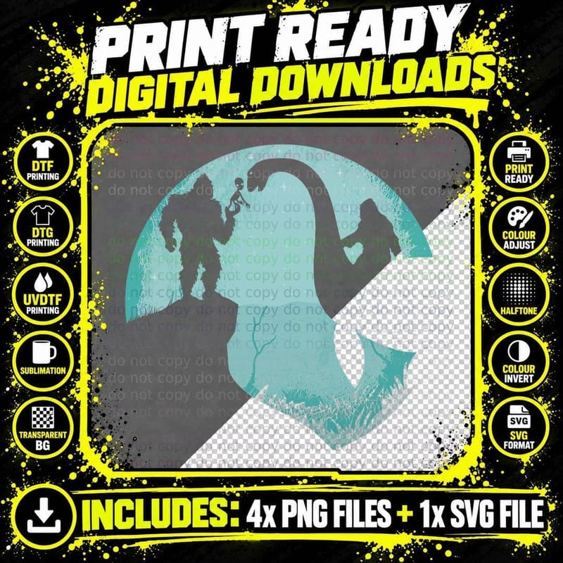 Bigfoot Riding Loch Ness Monster Bigfoot Nessie Funny Png SVG Digital Bundle