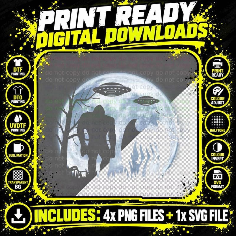 Bigfoot with Mothman UFO Alien Funny Cryptid Monster Png SVG Digital Bundle
