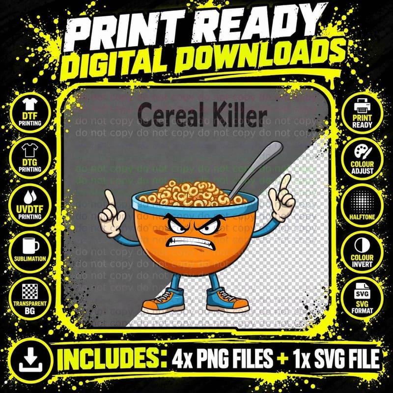 Cereal Killer Angry Funny Breakfast Graphic T-Shirt Png SVG Digital Bundle