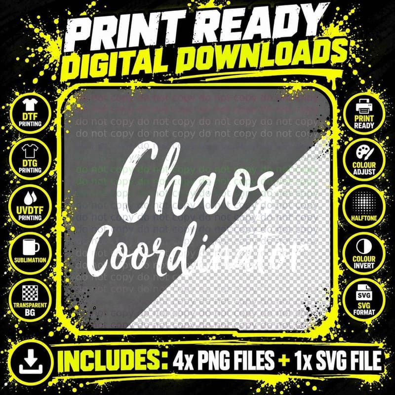 Chaos Coordinator Funny Quote Cursive Handwritten Text Png SVG Digital Bundle