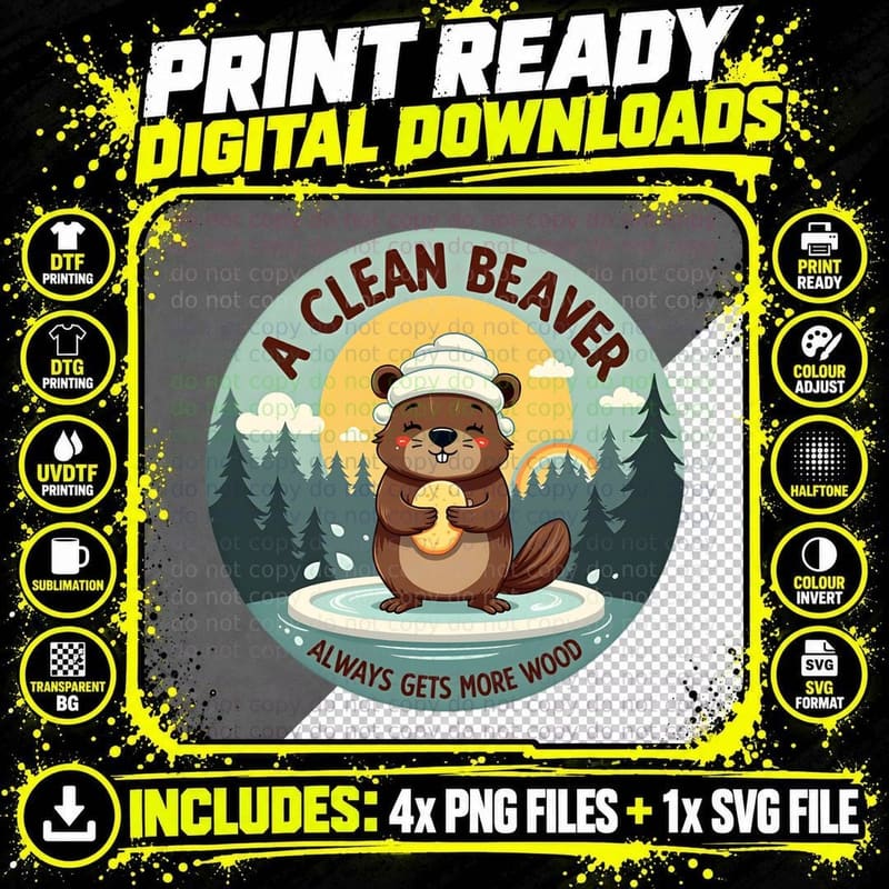 Clean Beaver Gets More Wood Funny Humorous Animal Pun Png SVG Digital Bundle