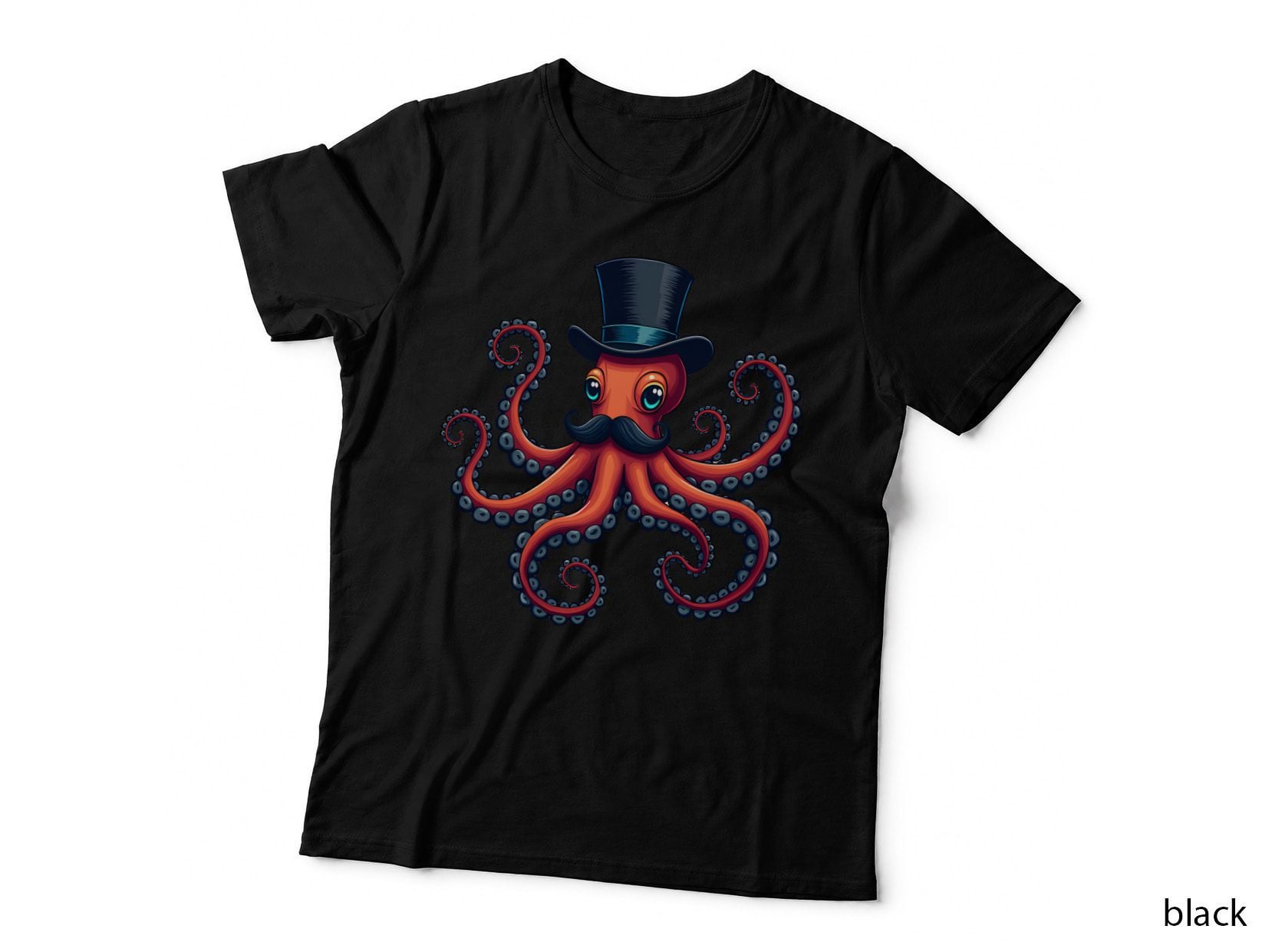 Dapper Octopus Mustache Top Hat Blue Suckers Funny T-Shirt