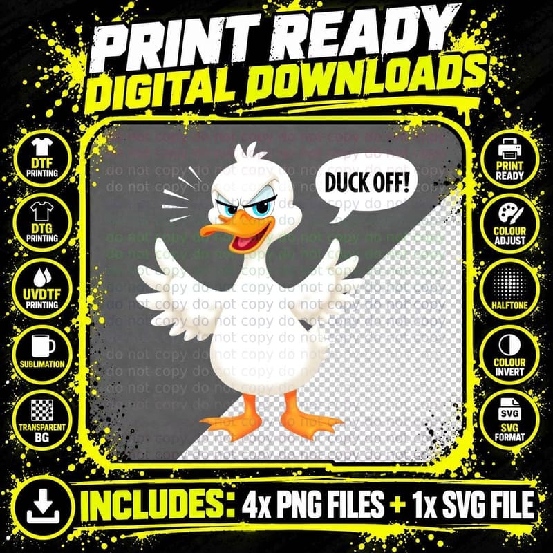 Duck off Funny Duck, Angry Duck, Swearing Duck T-Shirt Png SVG Digital Bundle