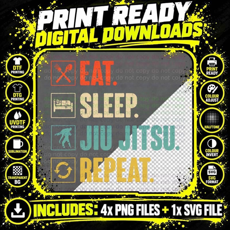 Eat Sleep Jiu-Jitsu Repeat Funny Jiujitsu Martial Art Png SVG Digital Bundle