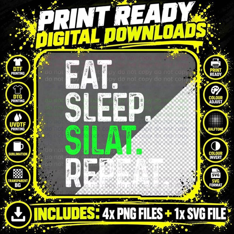 Eat Sleep Silat Repeat Funny Martial Arts Combat T-Shirt Png SVG Digital Bundle