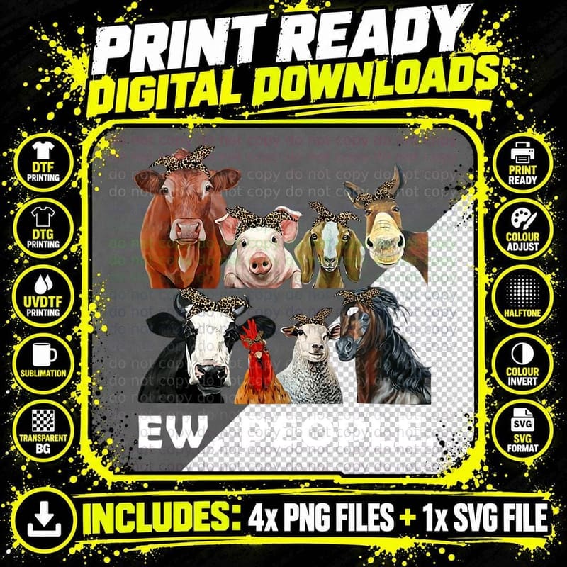 Farm Animals Funny Ew People Animal Lovers T-Shirt Png SVG Digital Bundle