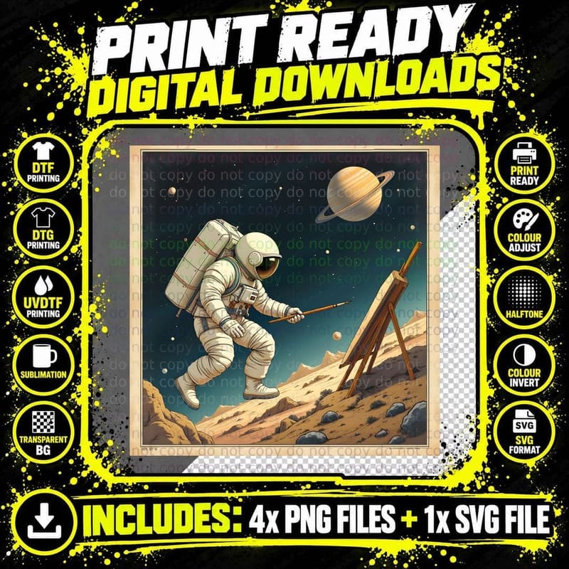 Funny Astronaut Painting Art T-Shirt Png SVG Digital Bundle