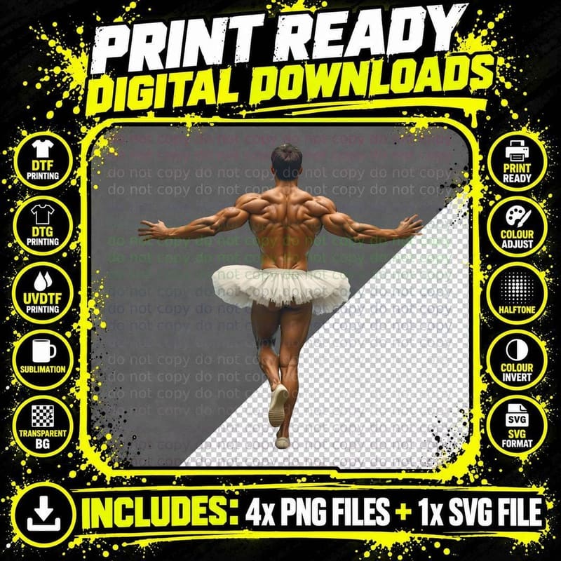 Funny Bodybuilder in a Tutu Ballet T-Shirt Png SVG Digital Bundle