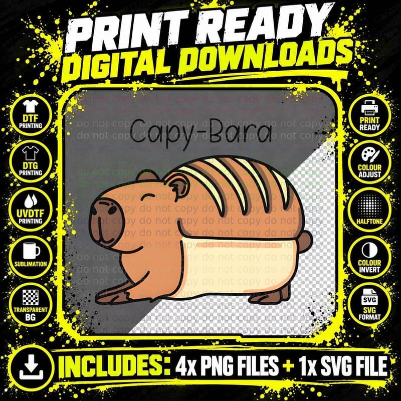 Funny Brown Capy-Bara Welsh Cymraeg Cartoon Animal Png SVG Digital Bundle