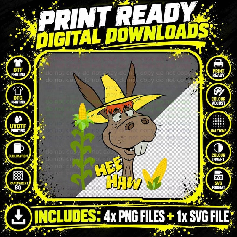 Funny Donkey Face Hee Haw Farming Life Farm Animal Corn Png SVG Digital Bundle