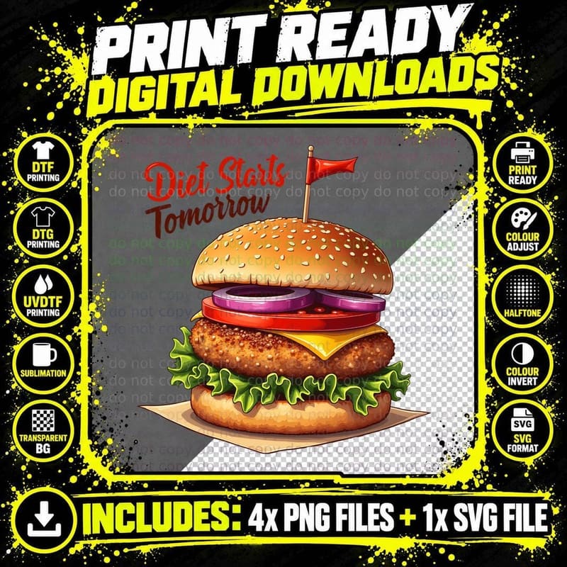 Funny Foodie Graphic, Gourmet Burger 4 T-Shirt Png SVG Digital Bundle