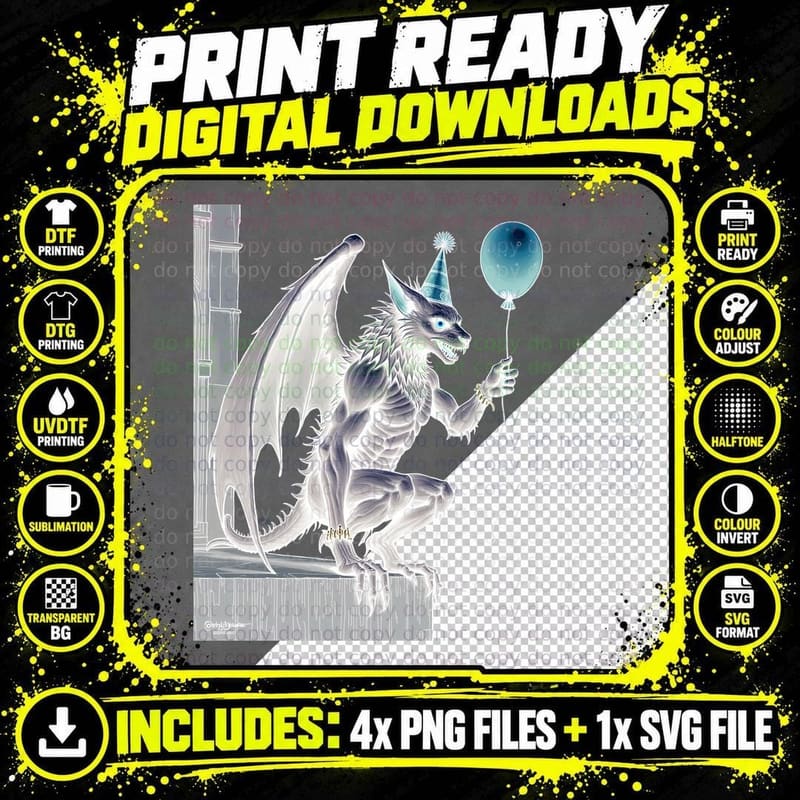 Funny Gargoyle with a Balloon T-Shirt Png SVG Digital Bundle