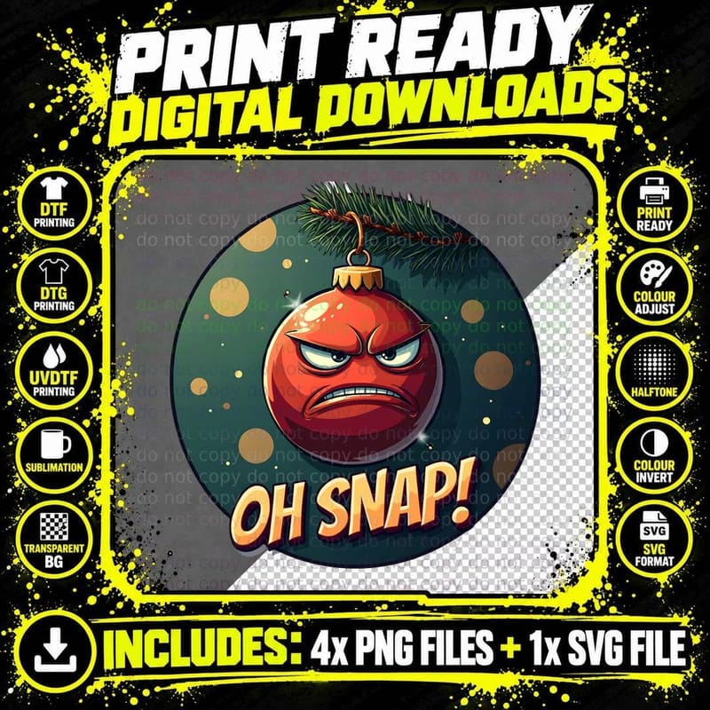 Funny Grumpy Oh Snap Ornament T-Shirt Png SVG Digital Bundle