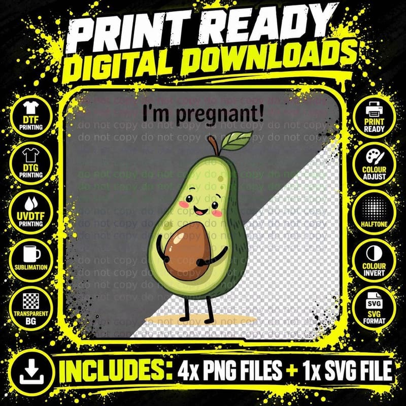 Funny I'm Pregnant Avocado T-Shirt Png SVG Digital Bundle