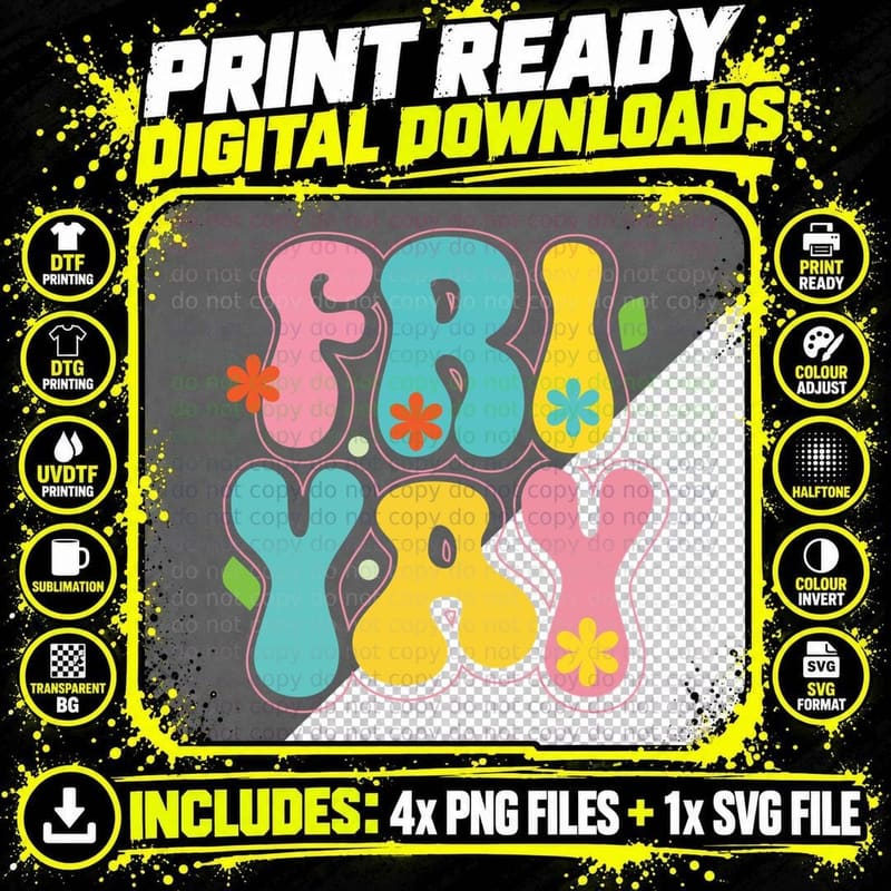 Funny Joyful Fri-Yay for Thankful Teachers Week-End Png SVG Digital Bundle