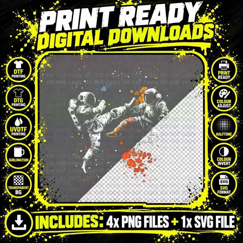 Funny Karate Astronaut in Space, Martial Arts and Png SVG Digital Bundle