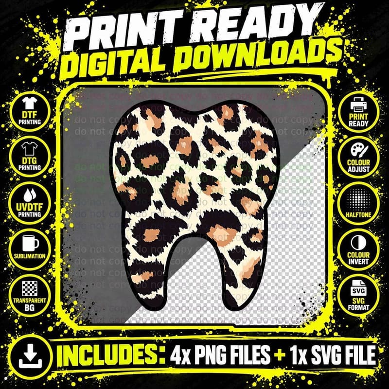 Funny Leopard Leo Dental Hygienistth Assistant Dentistry Png SVG Digital Bundle