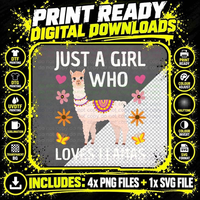 Funny Llama Design for Women Girls Llama Lover Farm Png SVG Digital Bundle