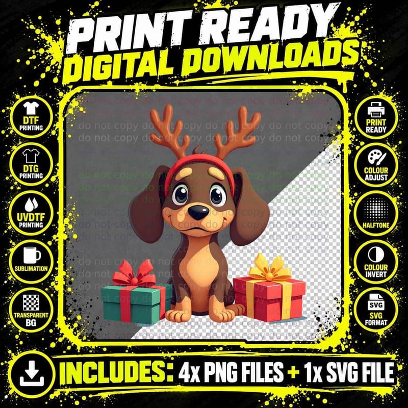 Funny Miniature Dachshund Antler T-Shirt Png SVG Digital Bundle