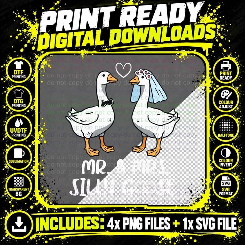 Funny Mr and Mrs Silly Goose Couple Married to a Silly Png SVG Digital Bundle