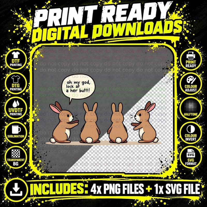 Funny Oh My God Look at a Her Butt Cartoon Rabbit T-Shirt Png SVG Digital Bundle