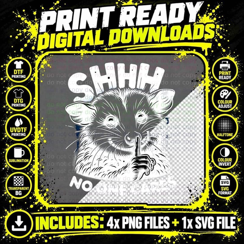 Funny Opossum Shhh No One Cares Sarcastic Gift T-Shirt Png SVG Digital Bundle