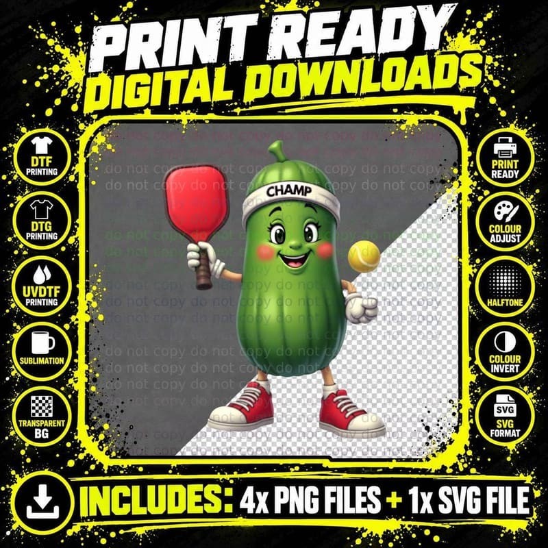 Funny Pickleball Pickle Champion T-Shirt Png SVG Digital Bundle