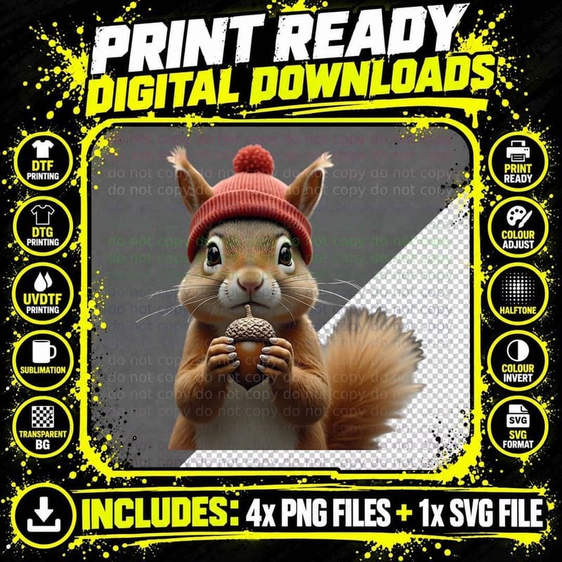 Funny Squirrel with Acorn T-Shirt Png SVG Digital Bundle