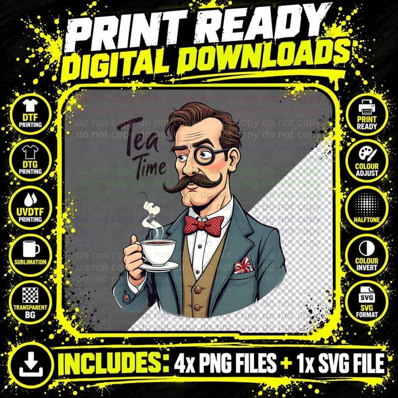 Funny Tea Lover Graphic, English Gentleman 2 T-Shirt Png SVG Digital Bundle