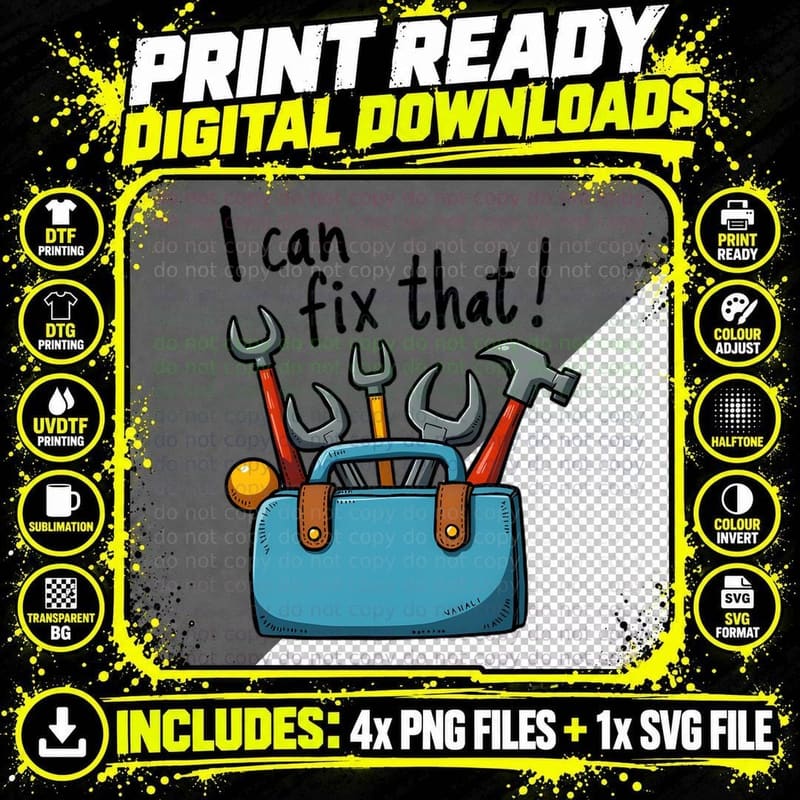 Funny Toolbox I Can Fix That Hand Tools Illustrative Png SVG Digital Bundle