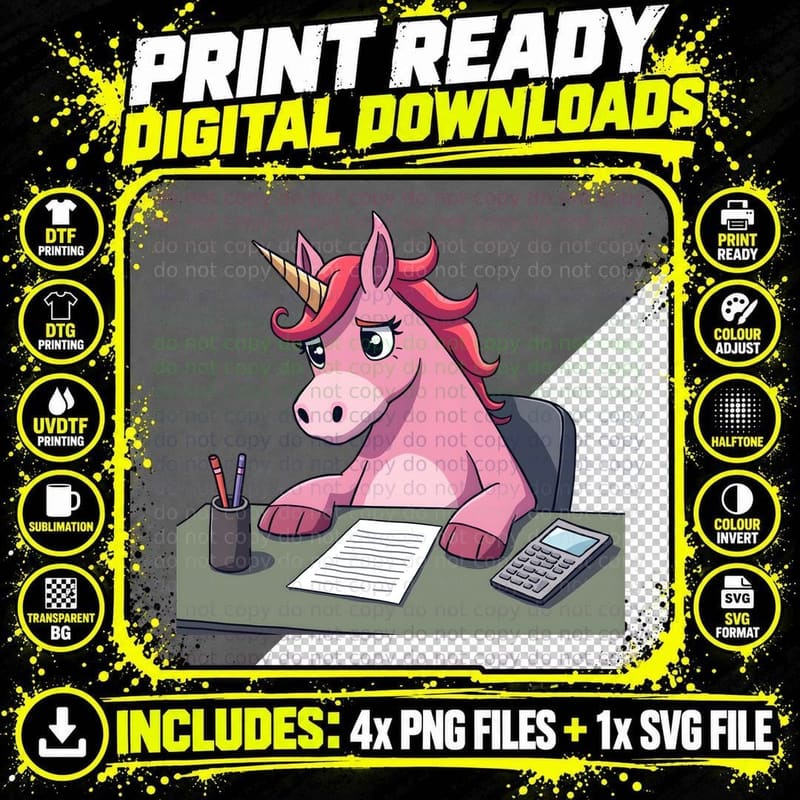 Funny Unicorn Mundane Office T-Shirt Png SVG Digital Bundle