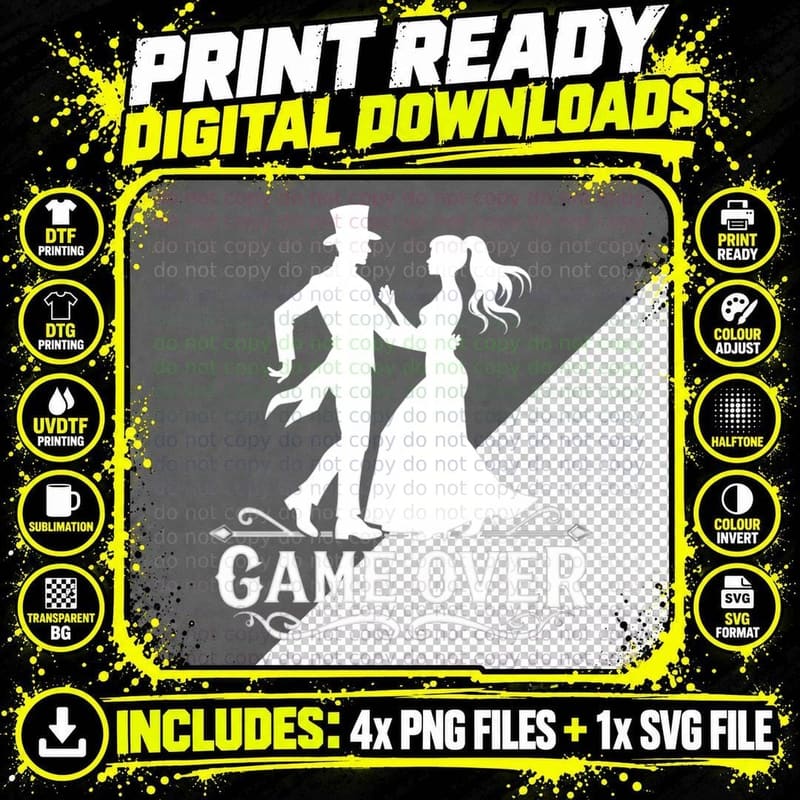 Game Over Wedding Dancing Couple Funny T-Shirt Png SVG Digital Bundle