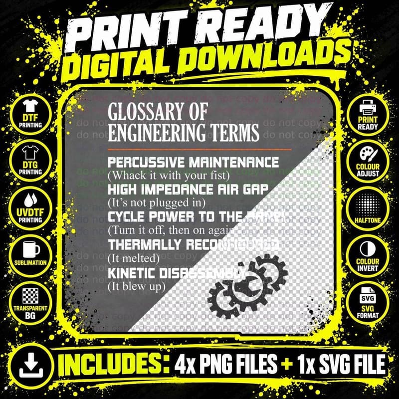 Glossary of Engineering Terms Funny Engineer Definitions Png SVG Digital Bundle