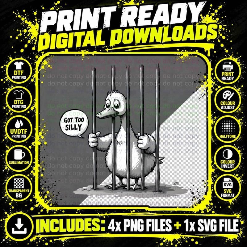 Got Too Silly Goose Behind Bars Funny Humorous Black Png SVG Digital Bundle