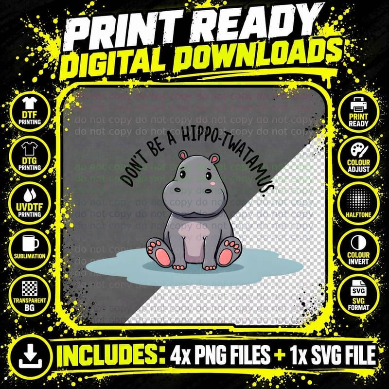 Hippo Twatamus Sarcastic Funny Warning Bold Humorous Png SVG Digital Bundle