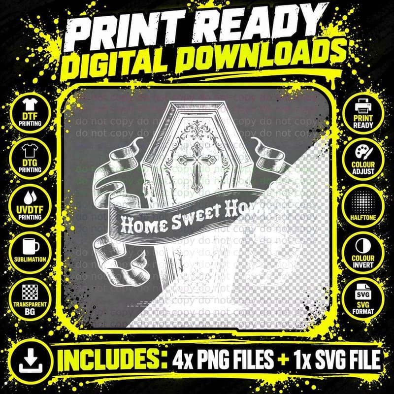 Home Sweet Home Coffin Black, Retro Vintage Png SVG Digital Bundle