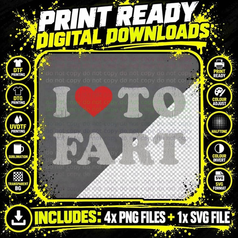 I Love to Fart Shirt Men I Heart to Fart Joke Farting Png SVG Digital Bundle