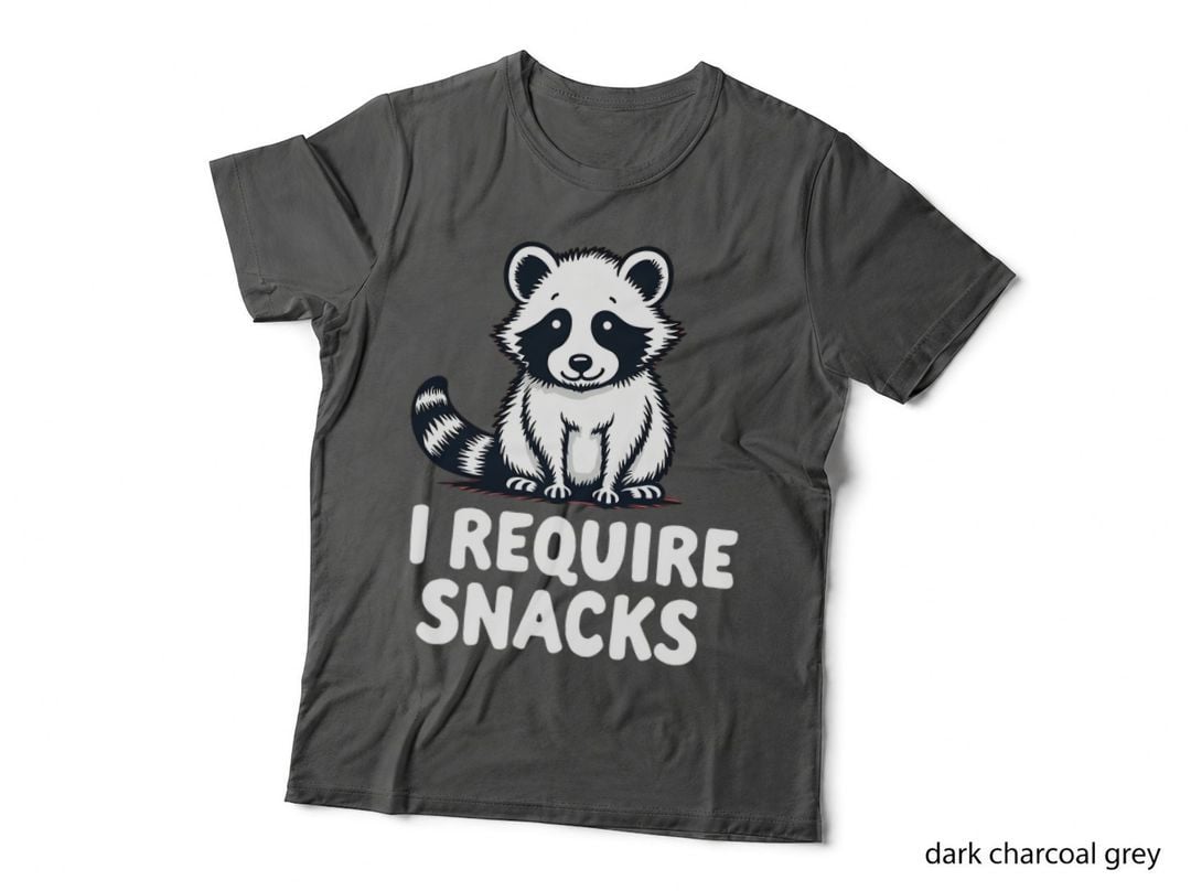 I Require Snacks Raccoon Animal Meme Graphic Funny Sarcastic Foodie T-Shirt